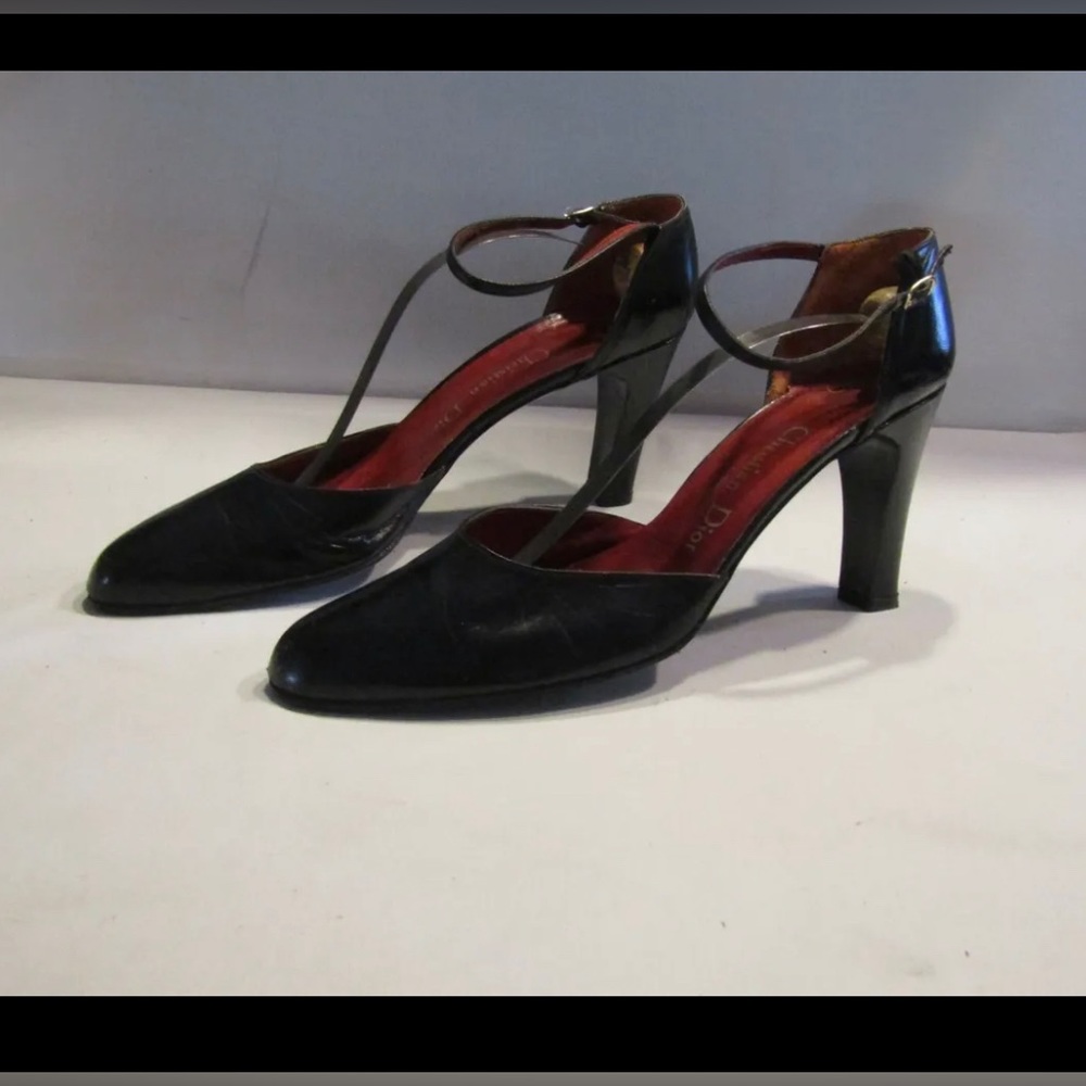 CHRISTIAN DIOR VINTAGE ANKLE STRAP STILLETTO HEELS 1970s SIZE 9